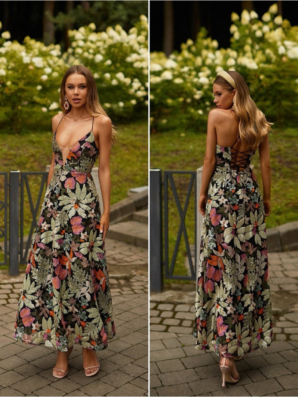 Alamour The Label Odette Floral Maxi Dress Multicolor Embroidered Size XS NWT